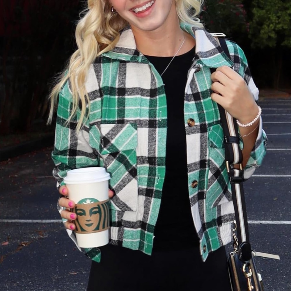 Fall vibes cropped plaid jacket